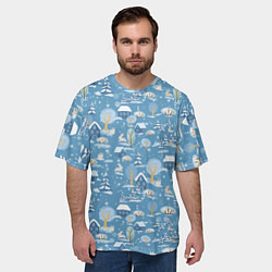 Футболка оверсайз мужская Зима в деревне, цвет: 3D-принт — фото 2