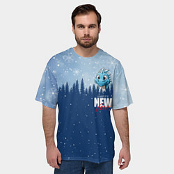 Футболка оверсайз мужская Дракон в зимнем лесу, цвет: 3D-принт — фото 2