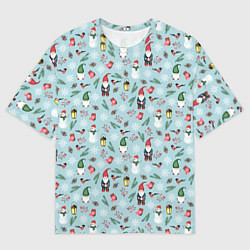 Футболка оверсайз мужская Новогодние акварельные гномы, цвет: 3D-принт