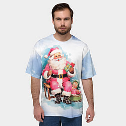 Футболка оверсайз мужская Акварельный ретро Санта Клаус, цвет: 3D-принт — фото 2