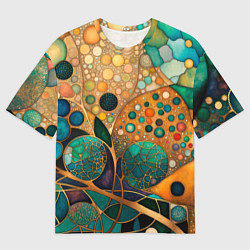 Футболка оверсайз мужская Вдохновение Климтом - изумрудная абстракция с круг, цвет: 3D-принт