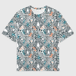 Футболка оверсайз мужская Дикий тропический ягуар, цвет: 3D-принт