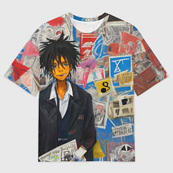 Футболка оверсайз мужская Аниме пацан на фоне стены, цвет: 3D-принт