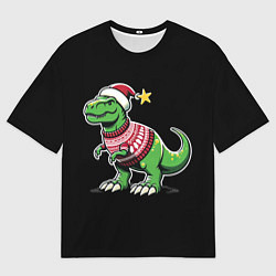 Футболка оверсайз мужская Динозавр в рождественнском свитере, цвет: 3D-принт