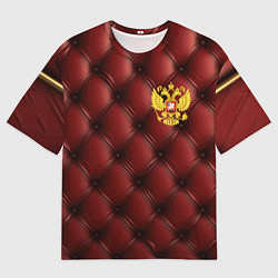 Футболка оверсайз мужская Золотой герб России на красном кожаном фоне, цвет: 3D-принт