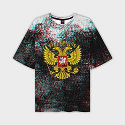 Футболка оверсайз мужская Россия герб краски глитч, цвет: 3D-принт
