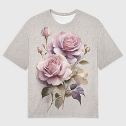 Мужская футболка оверсайз Нежные розовые розы на стене