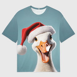 Футболка оверсайз мужская Смеющийся гусь в новогодней шапке, цвет: 3D-принт