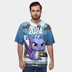 Футболка оверсайз мужская Фиолетовый новогодний дракоша, цвет: 3D-принт — фото 2