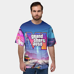 Футболка оверсайз мужская GTA 6 неоновый город, цвет: 3D-принт — фото 2