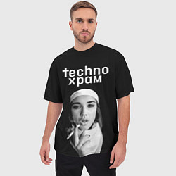 Футболка оверсайз мужская Techno храм монашка курит сигарету, цвет: 3D-принт — фото 2