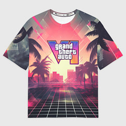 Футболка оверсайз мужская GTA 6 retro abstract logo, цвет: 3D-принт