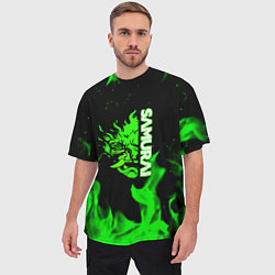 Футболка оверсайз мужская Samurai green fire toxic, цвет: 3D-принт — фото 2