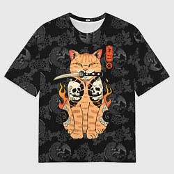 Футболка оверсайз мужская Огненный кот якудза, цвет: 3D-принт