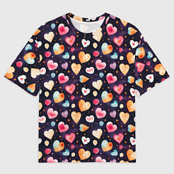 Футболка оверсайз мужская Паттерн с сердечками на Валентинов день, цвет: 3D-принт