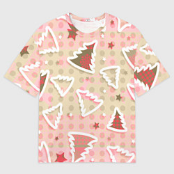 Футболка оверсайз мужская Розовые узоры ёлки, цвет: 3D-принт