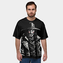 Футболка оверсайз мужская Гай фокс на чёрном фоне, цвет: 3D-принт — фото 2