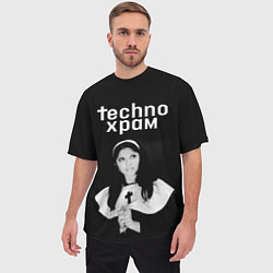Футболка оверсайз мужская Techno храм монашка смотрит в небо, цвет: 3D-принт — фото 2