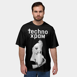 Футболка оверсайз мужская Techno храм монашка с золотыми браслетами, цвет: 3D-принт — фото 2