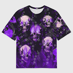 Футболка оверсайз мужская Фиолетовые черепа на зелёном фоне, цвет: 3D-принт