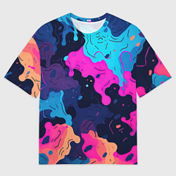 Футболка оверсайз мужская Яркие кислотные разноцветные пятна в виде камуфляж, цвет: 3D-принт