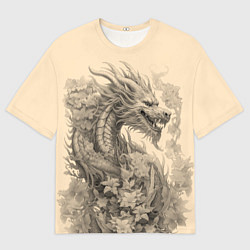 Футболка оверсайз мужская Дракон поднимается из цветов, цвет: 3D-принт