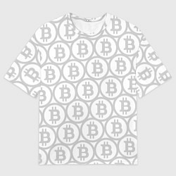Футболка оверсайз мужская Биткоин патерн на белом фоне, цвет: 3D-принт