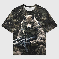Футболка оверсайз мужская Волк солдат в камуфляже, цвет: 3D-принт