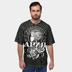 Футболка оверсайз мужская Ария на фоне девушки с розой и лабиринтом, цвет: 3D-принт — фото 2