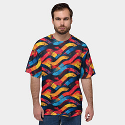 Футболка оверсайз мужская Разноцветные полосы волны, цвет: 3D-принт — фото 2