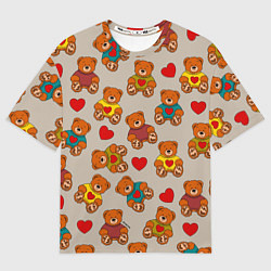 Футболка оверсайз мужская Мишки в свитерах и сердечки, цвет: 3D-принт