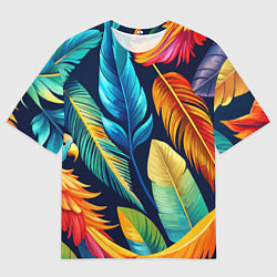 Футболка оверсайз мужская Пёстрые пёрышки попугаев, цвет: 3D-принт