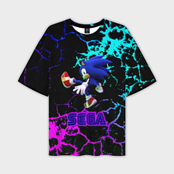 Футболка оверсайз мужская Sonic sega game неоновая текстура, цвет: 3D-принт