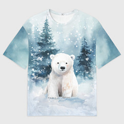 Футболка оверсайз мужская Белый медвежонок в лесу, цвет: 3D-принт
