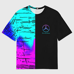 Футболка оверсайз мужская Mercedes benz неон текстура, цвет: 3D-принт