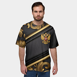 Футболка оверсайз мужская Золотой герб России на черном фоне лепнина, цвет: 3D-принт — фото 2