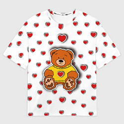 Футболка оверсайз мужская Стикер наклейка мишка и сердце объемный рисунок, цвет: 3D-принт