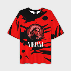 Футболка оверсайз мужская Nirvana красные краски рок бенд, цвет: 3D-принт