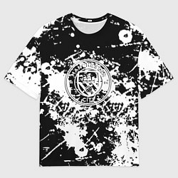 Футболка оверсайз мужская Manchester City краски чёрно белые, цвет: 3D-принт