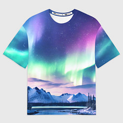 Футболка оверсайз мужская Северное сияние на природе ai art, цвет: 3D-принт