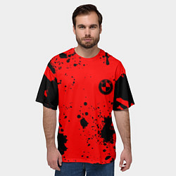 Футболка оверсайз мужская BMW краски текстура красный, цвет: 3D-принт — фото 2