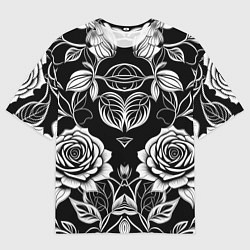 Футболка оверсайз мужская Чёрно белые узоры роза, цвет: 3D-принт