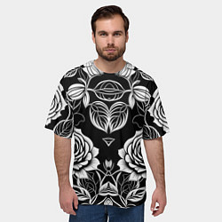 Футболка оверсайз мужская Чёрно белые узоры роза, цвет: 3D-принт — фото 2