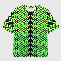 Футболка оверсайз мужская Зелёные стрелки на чёрном фоне киберпанк, цвет: 3D-принт