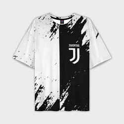 Футболка оверсайз мужская Juventus краски чёрнобелые, цвет: 3D-принт