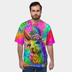 Футболка оверсайз мужская Цветная лама, цвет: 3D-принт — фото 2