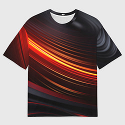 Футболка оверсайз мужская Яркая оранжевая полосы на черной абстракции, цвет: 3D-принт