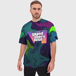 Футболка оверсайз мужская GTA 6 logo яркий неоновый камуфляжный стиль, цвет: 3D-принт — фото 2