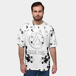 Футболка оверсайз мужская Linkin park краски лого чёрно белый, цвет: 3D-принт — фото 2