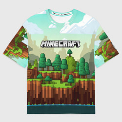 Футболка оверсайз мужская Minecraft logo квадратный мир, цвет: 3D-принт